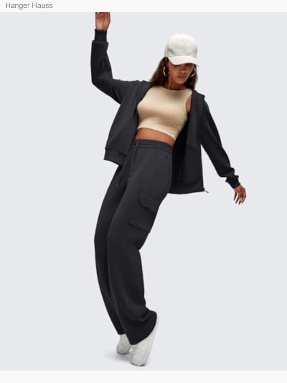 Modal Wide Leg Cargo Sweatpants with Pockets High Rise Casual - Picture 5 of 7
